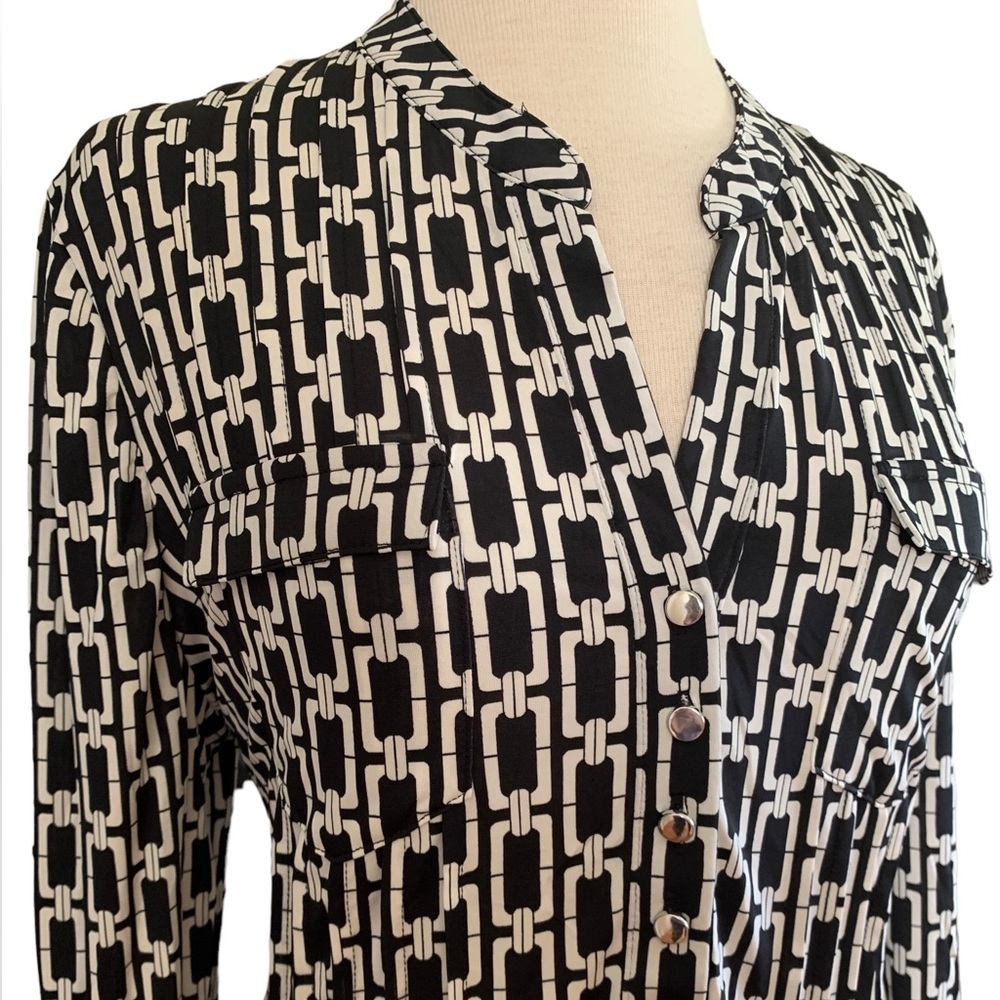COCOMO XL Black White 3/4 sleeve women’s Pintuck Blouse tunic top shirt - Picture 9 of 15